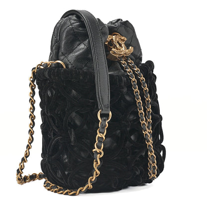 CHANEL Lambskin x Perois with Charm Drawstring Style Chain Shoulder Black Gold-Tone Hardware, Pre-Owned
