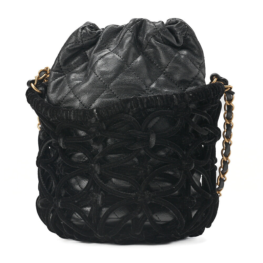 CHANEL Lambskin x Perois with Charm Drawstring Style Chain Shoulder Black Gold-Tone Hardware, Pre-Owned