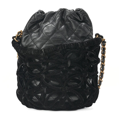 CHANEL Lambskin x Perois with Charm Drawstring Style Chain Shoulder Black Gold-Tone Hardware, Pre-Owned
