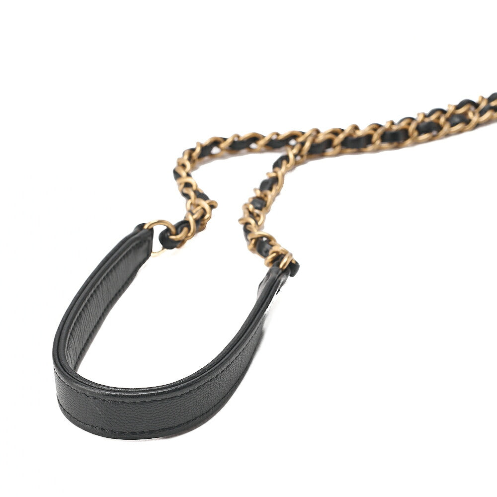 CHANEL Lambskin x Perois with Charm Drawstring Style Chain Shoulder Black Gold-Tone Hardware, Pre-Owned