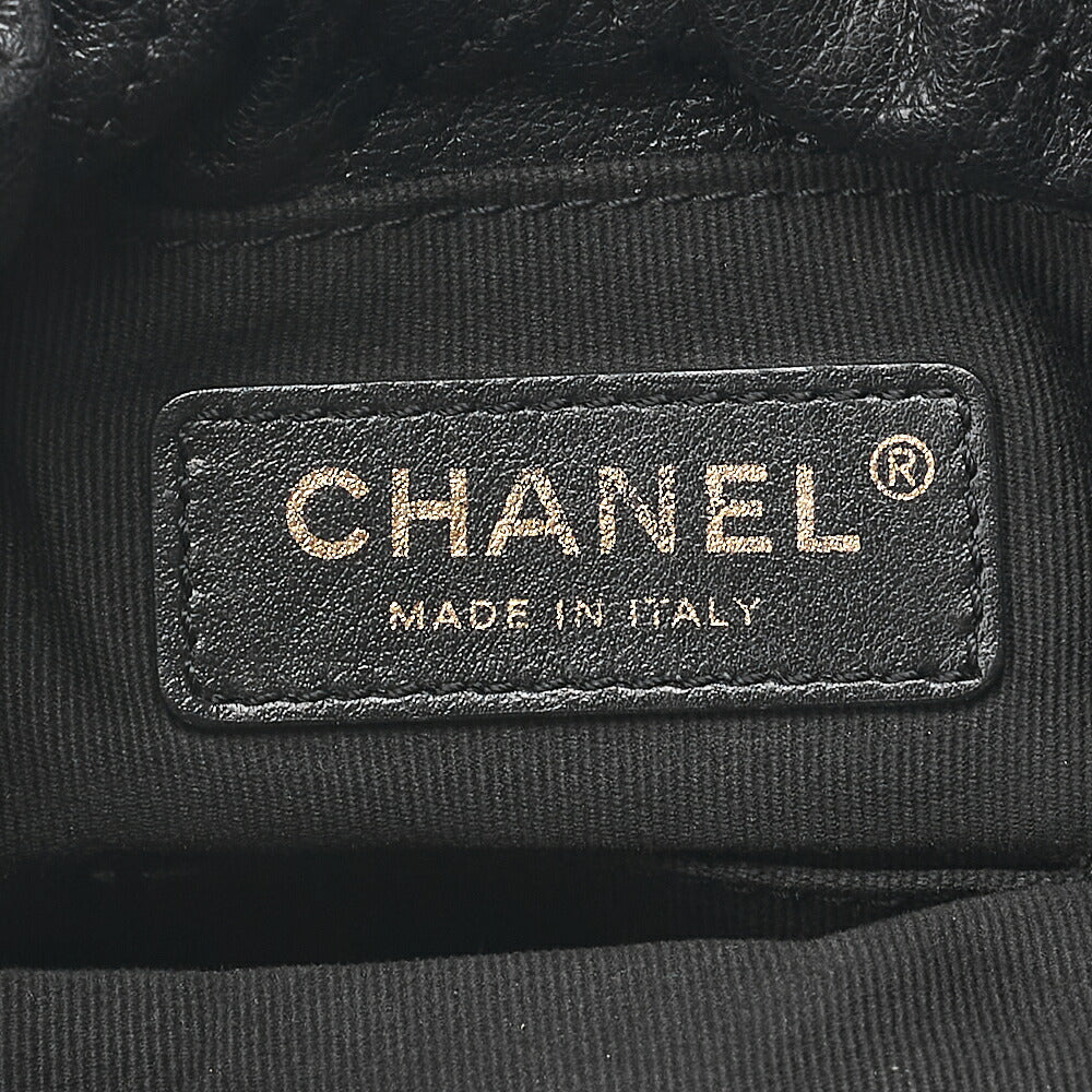 CHANEL Lambskin x Perois with Charm Drawstring Style Chain Shoulder Black Gold-Tone Hardware, Pre-Owned