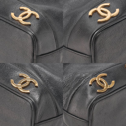 CHANEL Chain Shoulder Bag Caviar Skin Triple Coco Drawstring Ball Charm Black Gold-Tone Hardware, Pre-Owned