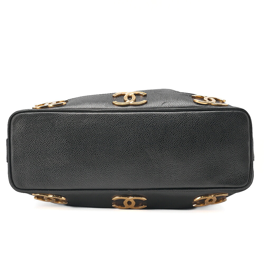 CHANEL Chain Shoulder Bag Caviar Skin Triple Coco Drawstring Ball Charm Black Gold-Tone Hardware, Pre-Owned