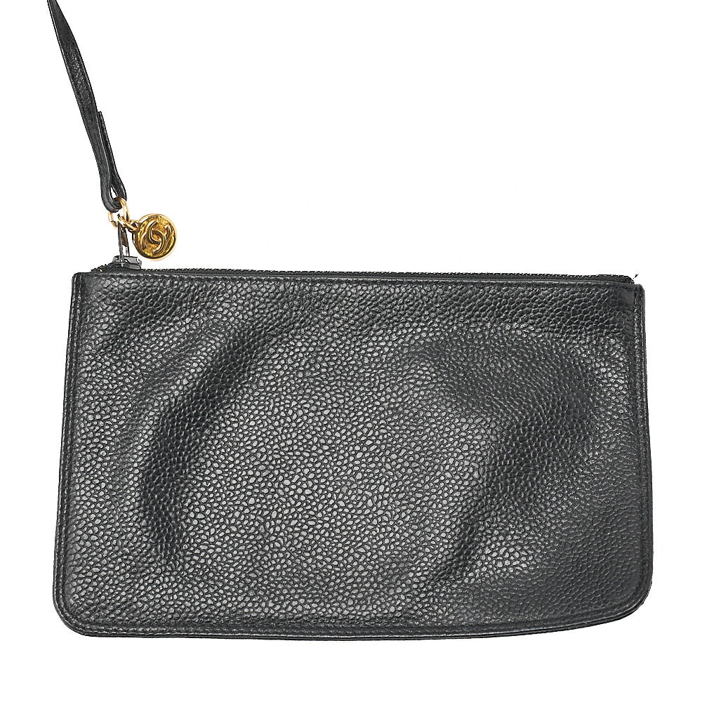 CHANEL Chain Shoulder Bag Caviar Skin Triple Coco Drawstring Ball Charm Black Gold-Tone Hardware, Pre-Owned