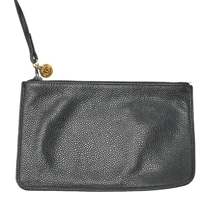 CHANEL Chain Shoulder Bag Caviar Skin Triple Coco Drawstring Ball Charm Black Gold-Tone Hardware, Pre-Owned