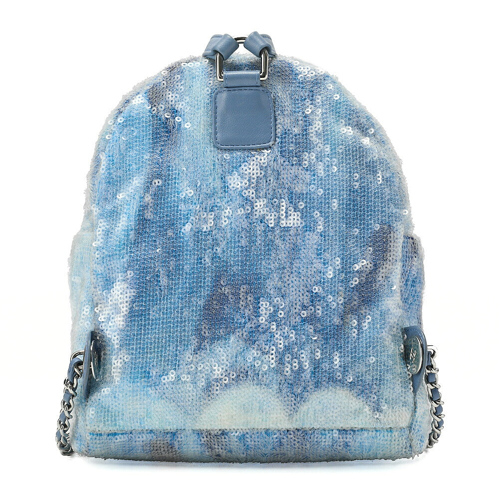 CHANEL Sequin Coco Mark Chain Backpack Blue Multicolor Silver-Tone Hardware, Pre-Owned