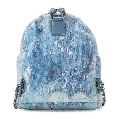 CHANEL Sequin Coco Mark Chain Backpack Blue Multicolor Silver-Tone Hardware, Pre-Owned