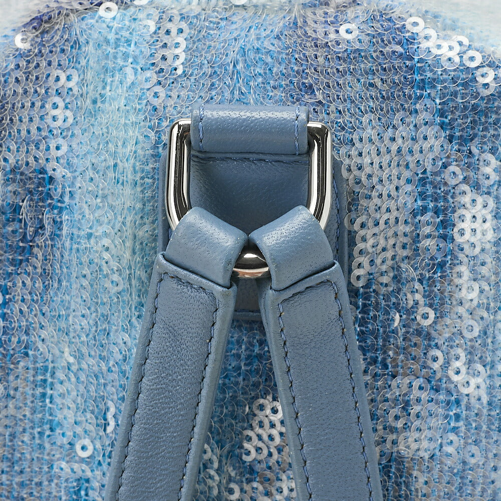 CHANEL Sequin Coco Mark Chain Backpack Blue Multicolor Silver-Tone Hardware, Pre-Owned