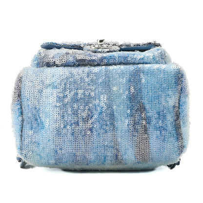 CHANEL Sequin Coco Mark Chain Backpack Blue Multicolor Silver-Tone Hardware, Pre-Owned