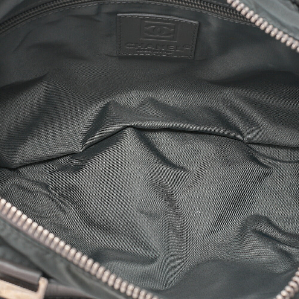 CHANEL Coco Mark Sports Line Tote Bag Lambskin x Fur x Canvas Green Silver-Tone Hardware, Pre-Owned