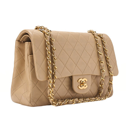 CHANEL Shoulder Bag Matelasse Double Flap 25cm Chain Shoulder Lambskin Beige Gold-Tone Hardware, Pre-Owned
