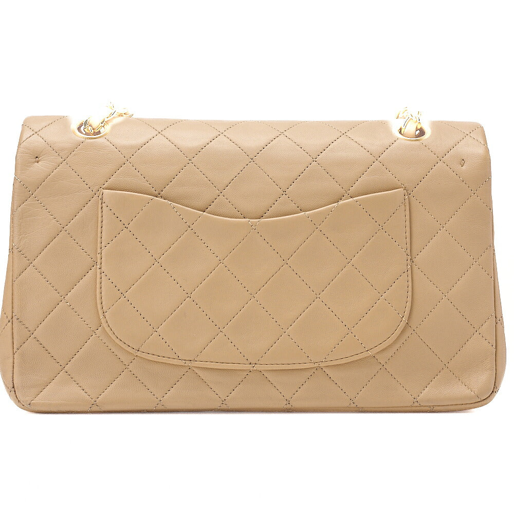 CHANEL Shoulder Bag Matelasse Double Flap 25cm Chain Shoulder Lambskin Beige Gold-Tone Hardware, Pre-Owned