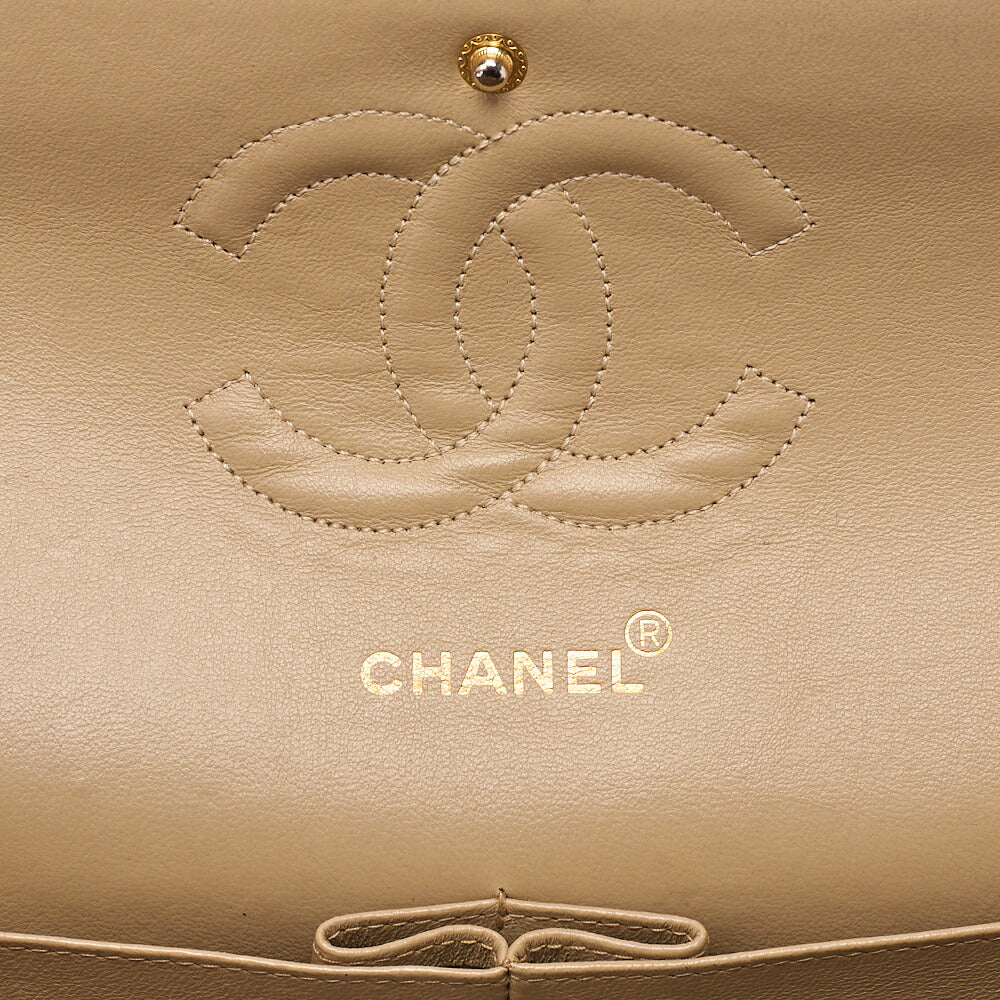 CHANEL Shoulder Bag Matelasse Double Flap 25cm Chain Shoulder Lambskin Beige Gold-Tone Hardware, Pre-Owned