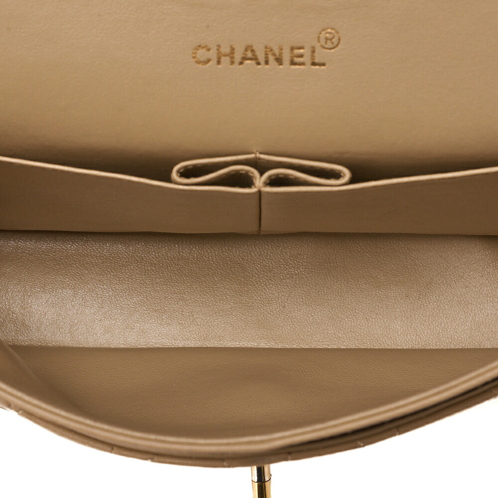 CHANEL Shoulder Bag Matelasse Double Flap 25cm Chain Shoulder Lambskin Beige Gold-Tone Hardware, Pre-Owned