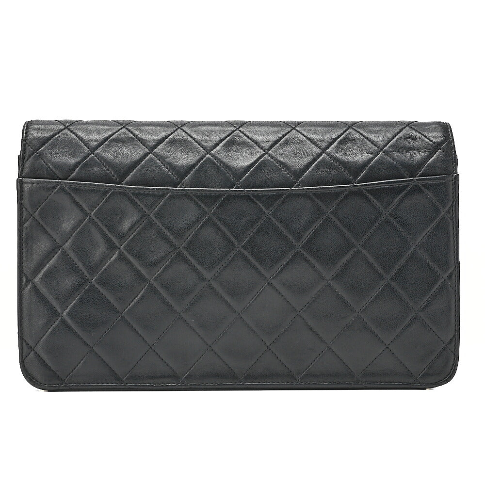 CHANEL Lambskin Matelasse 25cm Single Flap Grain Chain Shoulder Black Gold-Tone Hardware, Pre-Owned