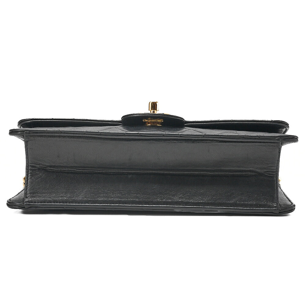 CHANEL Lambskin Matelasse 25cm Single Flap Grain Chain Shoulder Black Gold-Tone Hardware, Pre-Owned