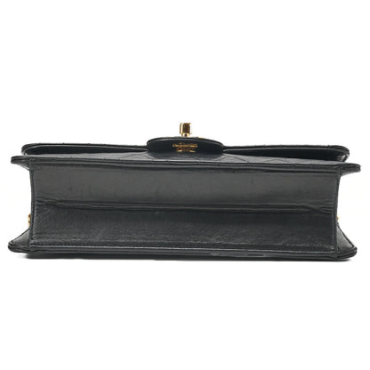 CHANEL Lambskin Matelasse 25cm Single Flap Grain Chain Shoulder Black Gold-Tone Hardware, Pre-Owned