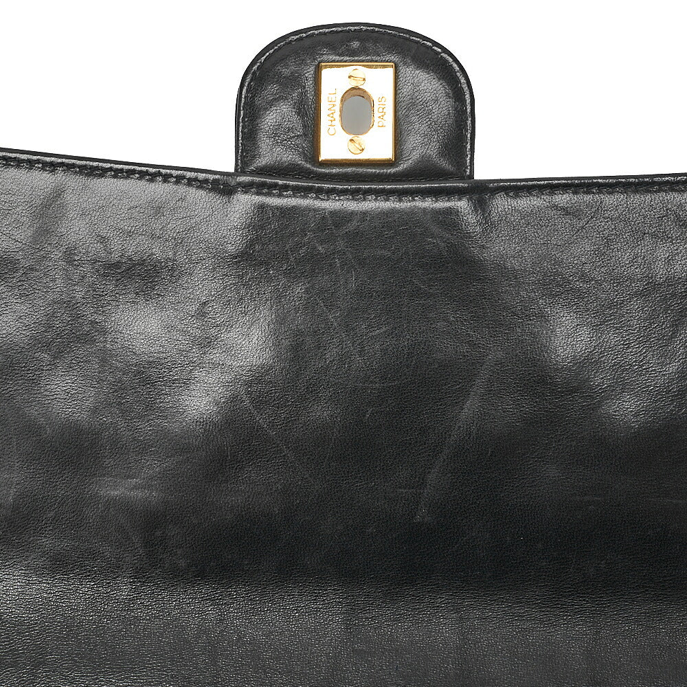 CHANEL Lambskin Matelasse 25cm Single Flap Grain Chain Shoulder Black Gold-Tone Hardware, Pre-Owned