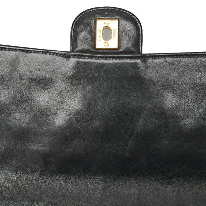 CHANEL Lambskin Matelasse 25cm Single Flap Grain Chain Shoulder Black Gold-Tone Hardware, Pre-Owned
