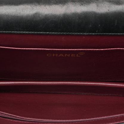 CHANEL Lambskin Matelasse 25cm Single Flap Grain Chain Shoulder Black Gold-Tone Hardware, Pre-Owned