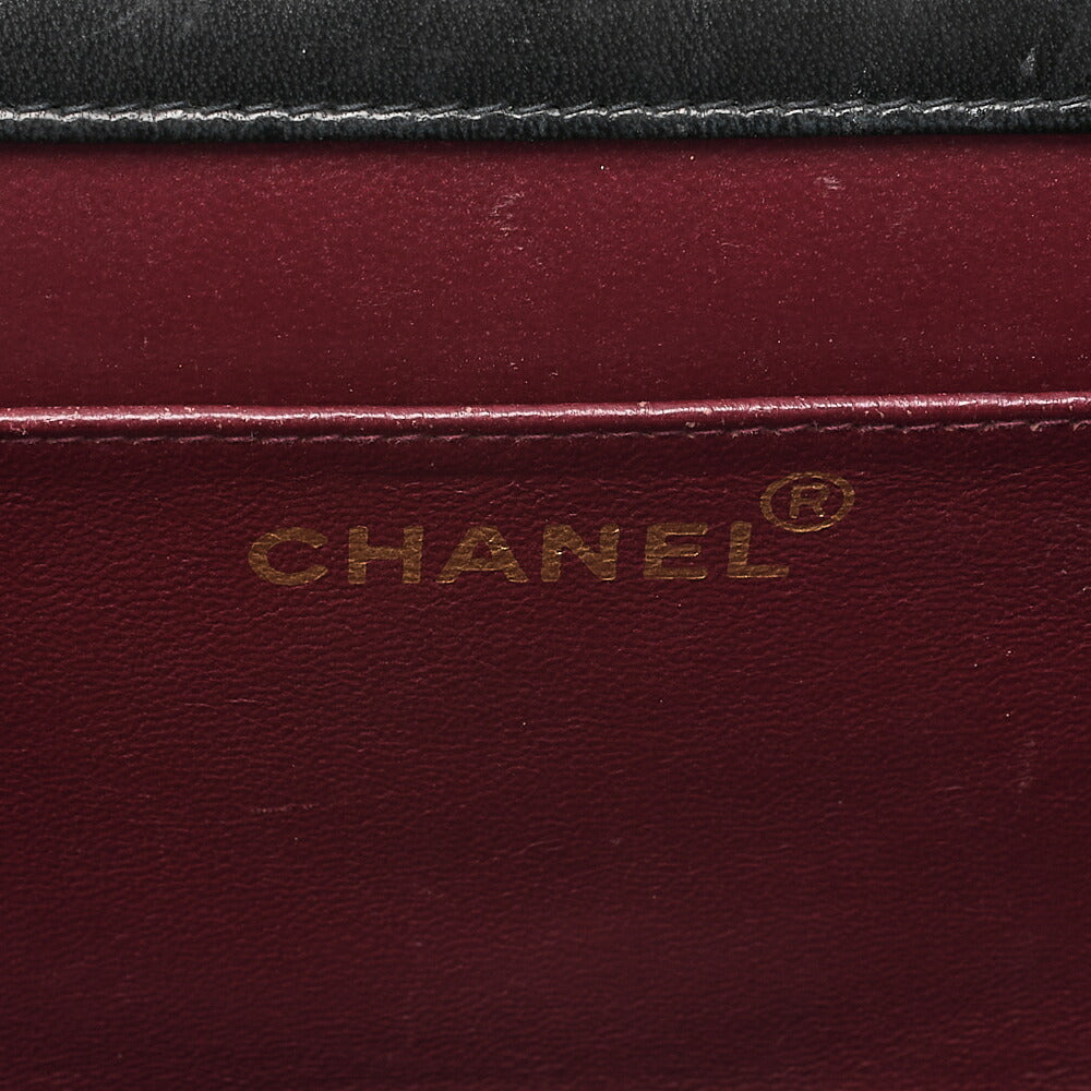 CHANEL Lambskin Matelasse 25cm Single Flap Grain Chain Shoulder Black Gold-Tone Hardware, Pre-Owned