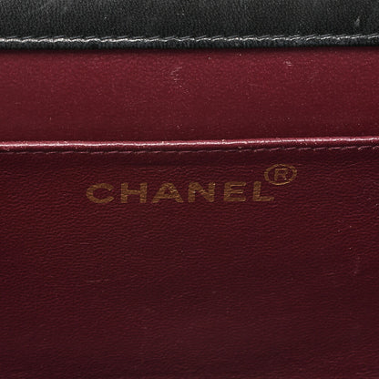 CHANEL Lambskin Matelasse 25cm Single Flap Grain Chain Shoulder Black Gold-Tone Hardware, Pre-Owned