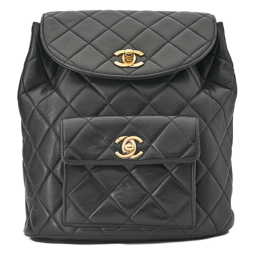 CHANEL Chanel Matelasse Double Turn Lock Chain Backpack Lambskin Black Gold-Tone Hardware, Pre-Owned