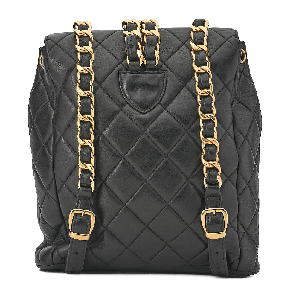CHANEL Chanel Matelasse Double Turn Lock Chain Backpack Lambskin Black Gold-Tone Hardware, Pre-Owned