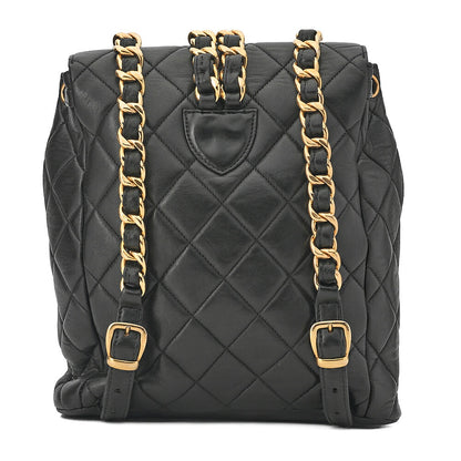 CHANEL Chanel Matelasse Double Turn Lock Chain Backpack Lambskin Black Gold-Tone Hardware, Pre-Owned