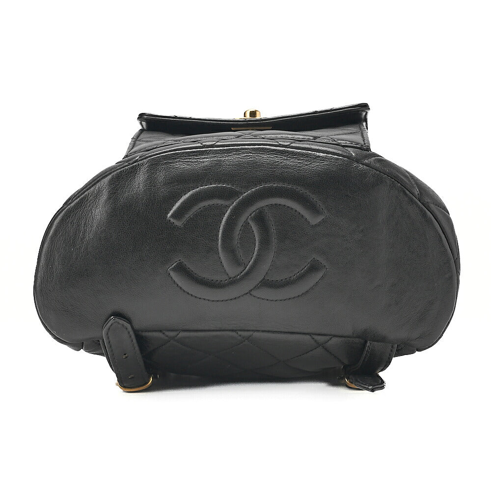 CHANEL Chanel Matelasse Double Turn Lock Chain Backpack Lambskin Black Gold-Tone Hardware, Pre-Owned