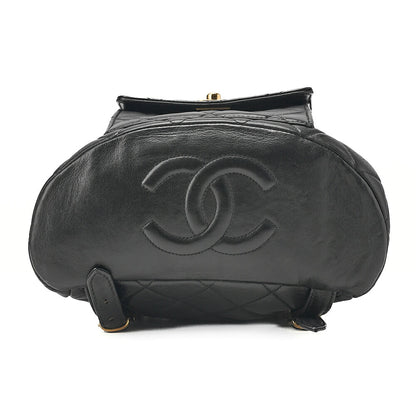 CHANEL Chanel Matelasse Double Turn Lock Chain Backpack Lambskin Black Gold-Tone Hardware, Pre-Owned