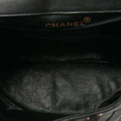 CHANEL Chanel Matelasse Double Turn Lock Chain Backpack Lambskin Black Gold-Tone Hardware, Pre-Owned
