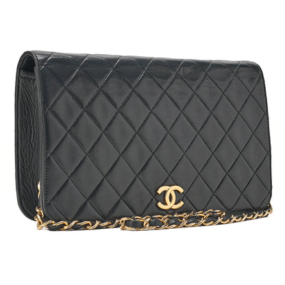 CHANEL Lambskin Matelasse Full Flap 23cm Push Lock Chain Shoulder Black Gold-Tone Hardware, Pre-Owned