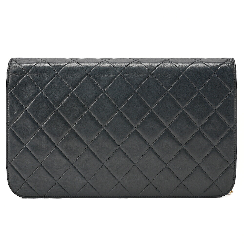 CHANEL Lambskin Matelasse Full Flap 23cm Push Lock Chain Shoulder Black Gold-Tone Hardware, Pre-Owned