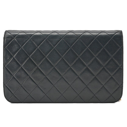 CHANEL Lambskin Matelasse Full Flap 23cm Push Lock Chain Shoulder Black Gold-Tone Hardware, Pre-Owned