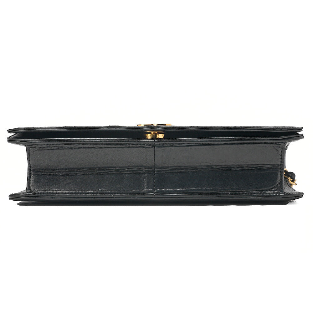 CHANEL Lambskin Matelasse Full Flap 23cm Push Lock Chain Shoulder Black Gold-Tone Hardware, Pre-Owned