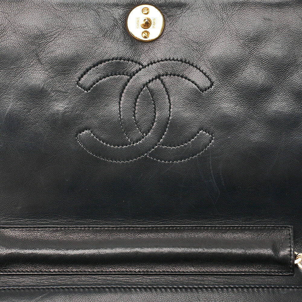 CHANEL Lambskin Matelasse Full Flap 23cm Push Lock Chain Shoulder Black Gold-Tone Hardware, Pre-Owned