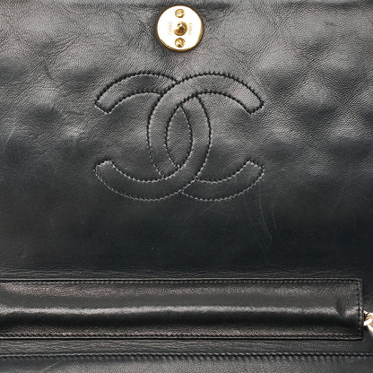 CHANEL Lambskin Matelasse Full Flap 23cm Push Lock Chain Shoulder Black Gold-Tone Hardware, Pre-Owned