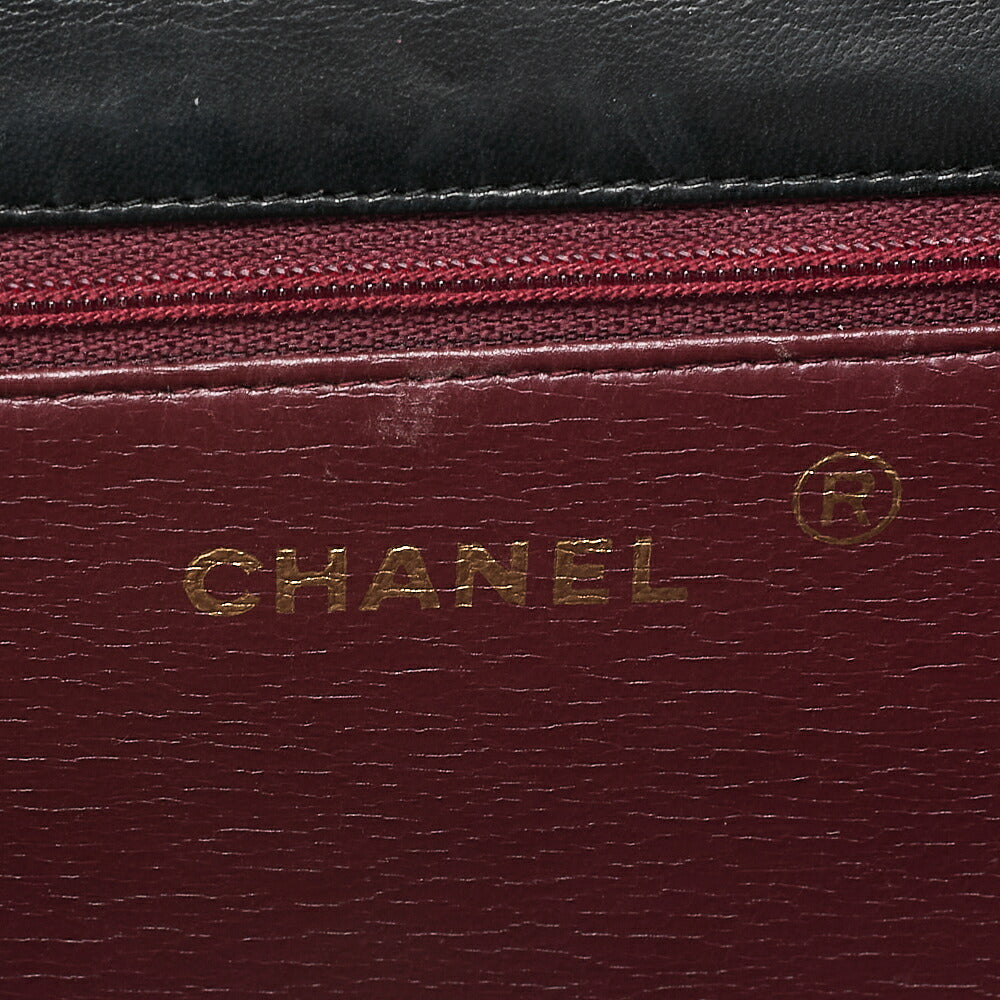 CHANEL Lambskin Matelasse Full Flap 23cm Push Lock Chain Shoulder Black Gold-Tone Hardware, Pre-Owned