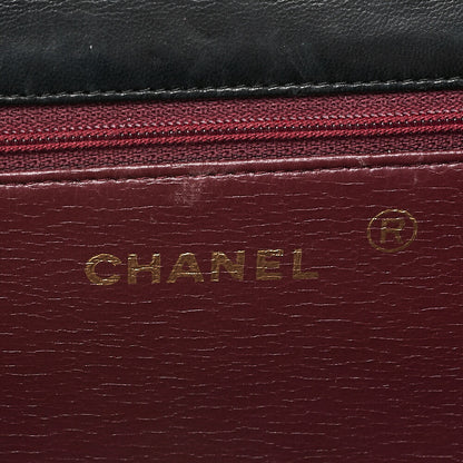 CHANEL Lambskin Matelasse Full Flap 23cm Push Lock Chain Shoulder Black Gold-Tone Hardware, Pre-Owned