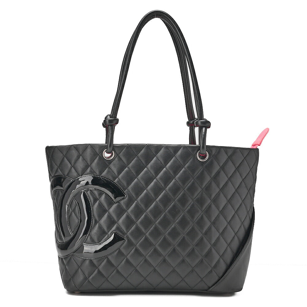 CHANEL Cambonline Calf Leather Tote Bag Black x Pink Silver-Tone Hardware, Pre-Owned