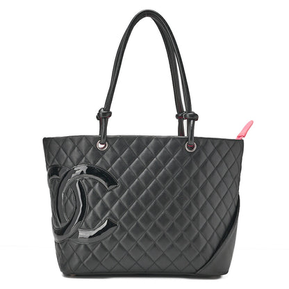 CHANEL Cambonline Calf Leather Tote Bag Black x Pink Silver-Tone Hardware, Pre-Owned