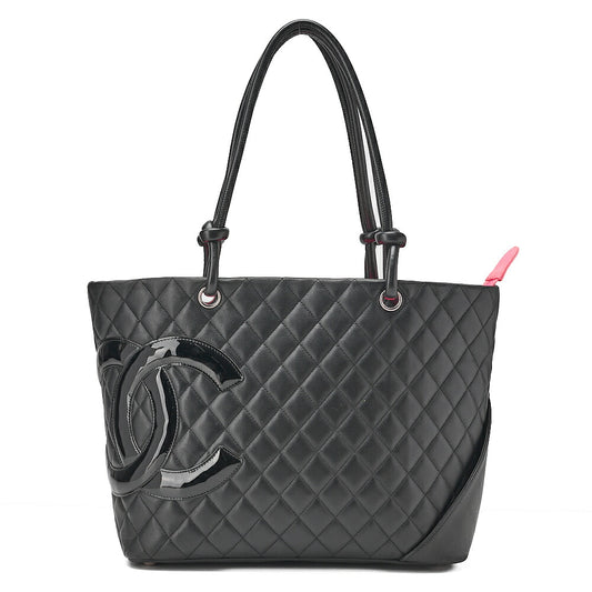 CHANEL Cambonline Calf Leather Tote Bag Black x Pink Silver-Tone Hardware, Pre-Owned
