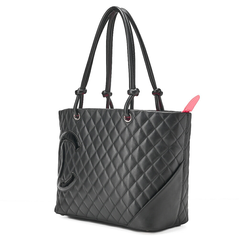 CHANEL Cambonline Calf Leather Tote Bag Black x Pink Silver-Tone Hardware, Pre-Owned