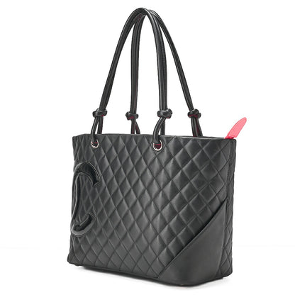 CHANEL Cambonline Calf Leather Tote Bag Black x Pink Silver-Tone Hardware, Pre-Owned