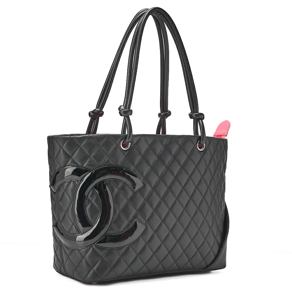 CHANEL Cambonline Calf Leather Tote Bag Black x Pink Silver-Tone Hardware, Pre-Owned
