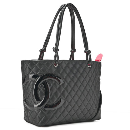 CHANEL Cambonline Calf Leather Tote Bag Black x Pink Silver-Tone Hardware, Pre-Owned