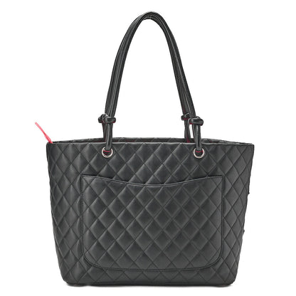 CHANEL Cambonline Calf Leather Tote Bag Black x Pink Silver-Tone Hardware, Pre-Owned