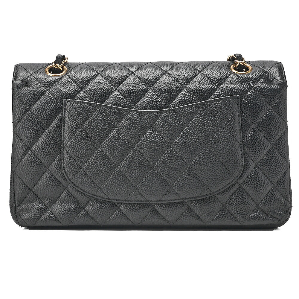 CHANEL Caviar Skin Matelasse 25cm Double Flap Chain Shoulder Black Gold-Tone Hardware, Pre-Owned