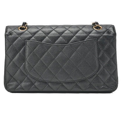 CHANEL Caviar Skin Matelasse 25cm Double Flap Chain Shoulder Black Gold-Tone Hardware, Pre-Owned